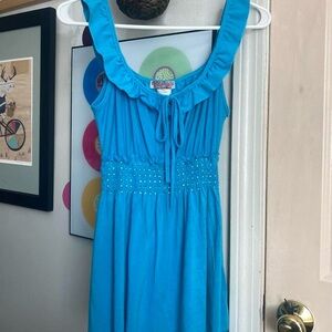 Blue Sleeveless Ruffle Blouse
